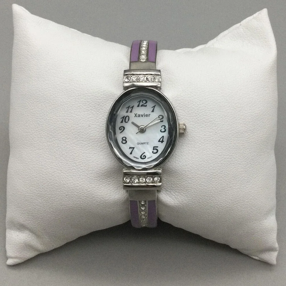Xavier Womens Watch 20mm Oval Dial Faceted Crystal Purple Cuff Band New Battery